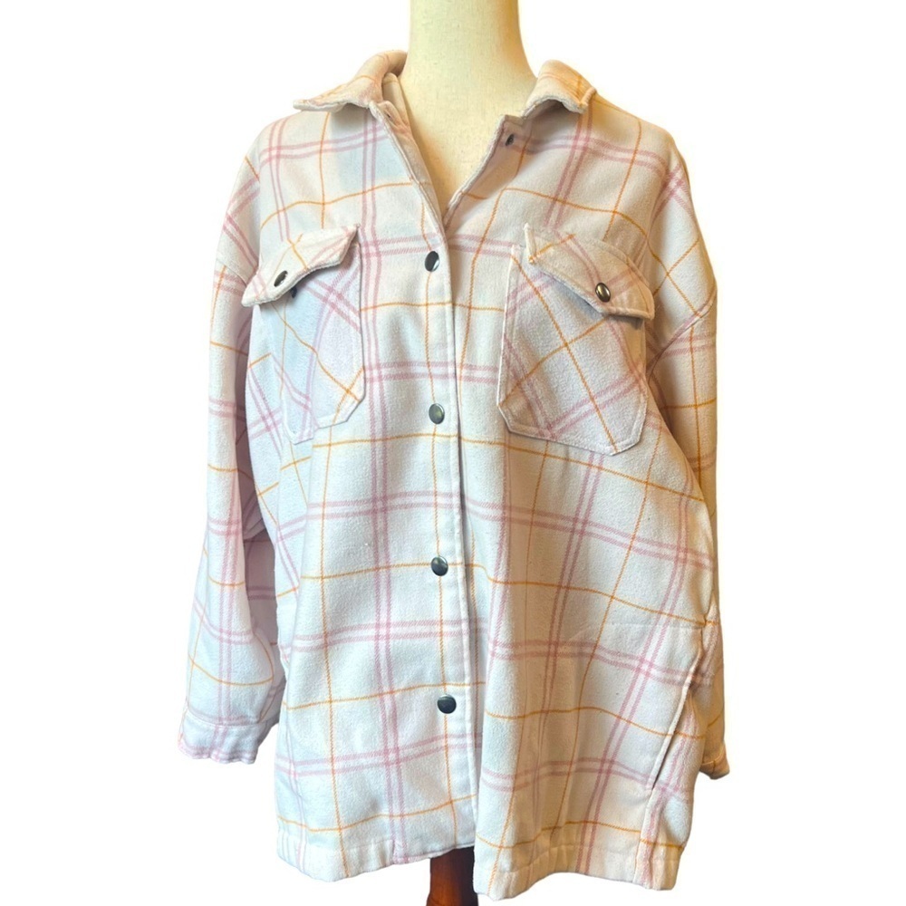 HFX Pink Plaid Oversized Shacket. Snap Front. Shirt Jacket Size: XL